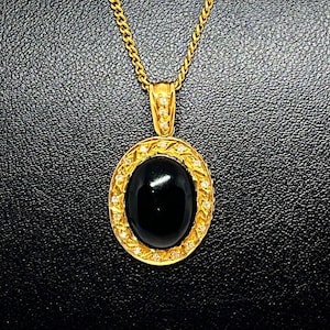 Vintage zwarte onyx met diamanten en 18 kt geelgouden 18&quot; hanger ketting