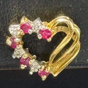 Vintage 14K Ruby and Diamond Heart Earrings