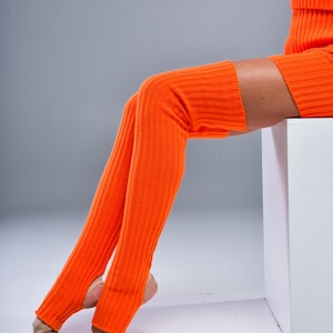 Over the Knee Leg Warmers, Hand knitted High Dancing Socks, Yoga Comfort Wear, Knee High Socks, Orange Leg Warmers, Gift for Ballerina