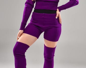 Pantalones cortos de punto hechos a mano para adultos y adolescentes, pantalones cortos de baile de calentamiento de tamaño y color personalizados, pantalones cortos de ballet de yoga de acrílico suave, atuendo cómodo de cintura alta.