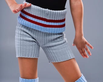 Pantalones cortos de punto de cintura alta para mujer, pantalones cortos de crochet para ballet y danza, pantalones cortos de calentamiento acrílicos para yoga, ropa acogedora para festivales o para estar en casa.