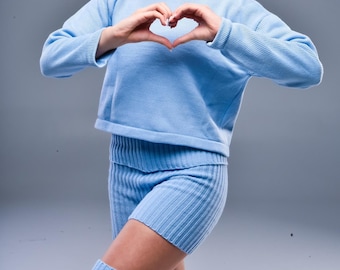 Custom Knitted Dancewear Set, Women Sweater, Shorts & Leg Warmers, Ballet Warm Up Outfit