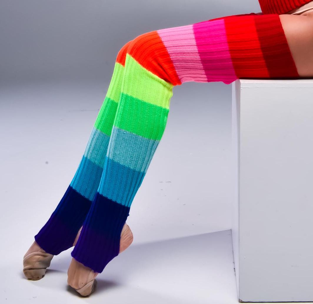 Stirrup Knitted Leg Warmers, Extra Long Thigh High Socks, Crochet Ballet Dance Wear, Striped Ankle Warmers, Fun Chunky Socks