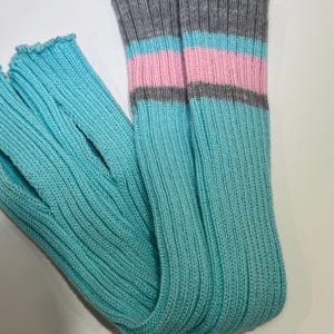 Mint Striped Thigh High Leg Warmers, Ballet Stirrup Socks, Over Knee Dance Warmers with Custom Length and Color, Open or Closed Heel Option