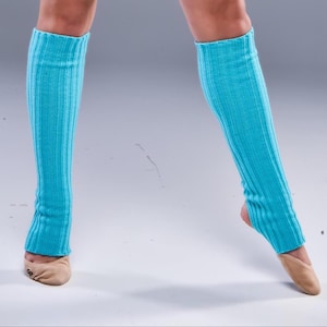 Blue Leg Warmers, Knee High Ribbed Leg Warmers, Long Knitted Socks, Knited Dancewear, Warm Up Clothes, Figure Skating Leg Warmers