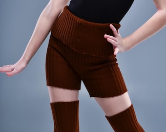 Pantalones cortos de ballet de punto para mujer, pantalones cortos de calentamiento de baile de cintura alta, pantalones cortos de yoga acrílicos, pantalones cortos de gimnasio cómodos hechos a mano, pantalones cortos de descanso de talla personalizada