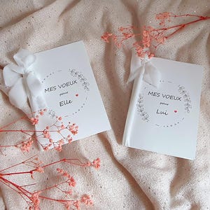 cartes de voeux, cahier de voeux ruban mousseline mariage boheme couronne florale cérémonie laïque