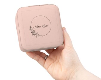 Floral Monogram Jewelry Travel Case | Compact Ring Earring Organizer