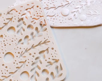 Botanical Branches & Berries Polymer Clay Stencil  Organic Nature Pattern