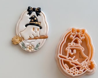 Little Witch Boo Cutter: Witch on Broom Halloween Design for Polymer Clay