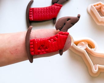 Dachshund with Sweater Clay Cutter – 3 pieces Sausage Dog Polymer Clay Earring and Charm Tool