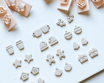 Christmas Mini Clay Cutter Set – Holiday Polymer Clay Stud Shapes: Mug, Star, Tree, Gingerbread