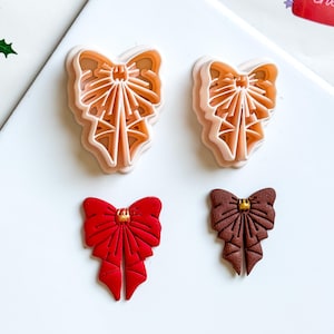 Polymer Clay Christmas Bow Cutter Set – Festive Poinsettia Ribbon Design for Earrings & Jewelry 01178