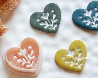Nordic Folk Heart Floral Polymer Clay Earring Cutter