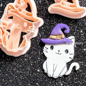 Witch Cat Polymer Clay Cutter Set – Halloween Cat with Separate Hat for Layered or Standalone Designs 00819