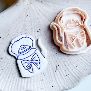 Teapot with Bow Cutter – Whimsical Polymer Clay Earring or Charm Mold with Imprint