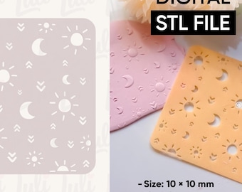 Sun and Moon Stencil for Polymer Clay: Celestial Texture (STL Digital File)