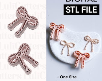 Rope Bow Clay Earring Cutter: 3D Print STL File (35mm) Digital Download