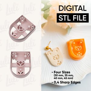 Taglierina per orecchini Boho Tulip: file STL in argilla polimerica con cornice ad arco (download digitale, 30-45 mm)