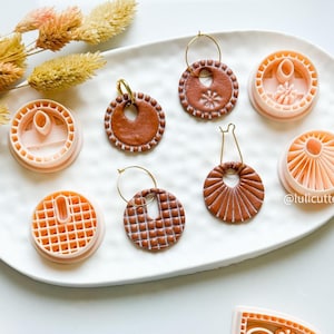Mönstrade Charm Clay Cutters: Våffelrutnät, Sunburst, Blommor