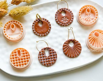 Patterned Charm Clay Cutters: Waffle Grid, Sunburst, Floral