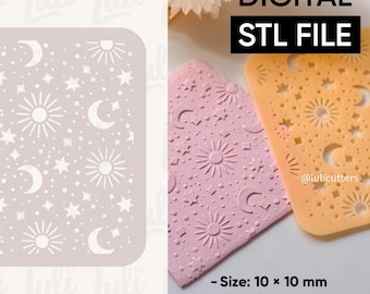 Celestial Clay Stencil: Suns, Moons, Stars - 3D Print STL File (Digital Download)