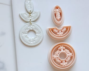 Set di formine per argilla polimerica con cerchi decorati, forme per orecchini a medaglione boho