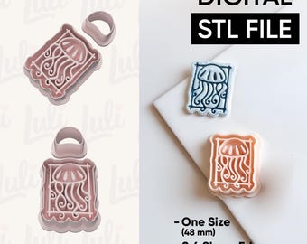 Cortador de medusa Tiki: Archivo STL para aretes de arcilla polimérica (descarga digital, base de 35 mm + adorno de 11 mm)