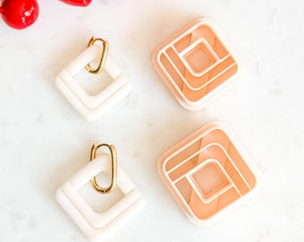 Layered Square Clay Cutter Set – Modern Geometric Polymer Clay Earring Shapes