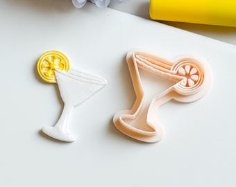 Salt Rim Cocktail Glass Clay Cutter: Lemon Slice Detail, Summer Jewelry