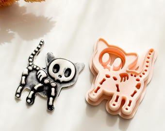 Skelett Katze Clay Cutter: Halloween Polymer Ohrringe, Pins Form (42 mm)