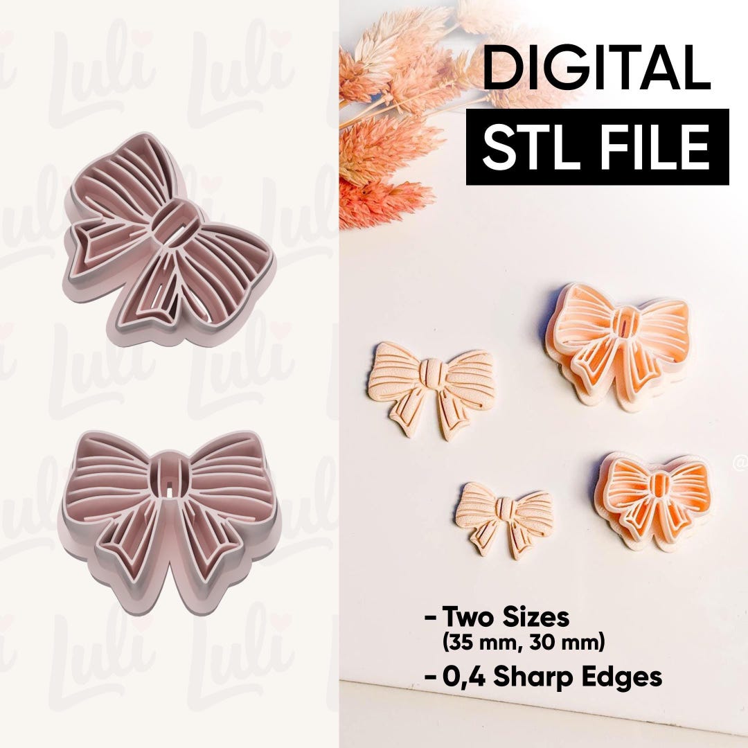 Striped Ribbon Bow Clay Cutter STL File: 3D Print Earring Jewelry ...