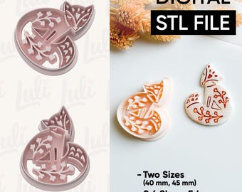 Archivo STL de cortador de arcilla polimérica "Zorro y follaje": Joyería impresa en 3D (descarga digital)