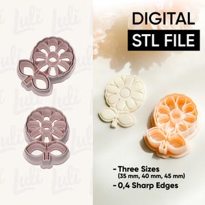 Floral Clay Cutter STL File: Daisy & Leaf Earring Design (Digital Download)