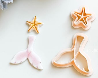 Zeemeerminstaart en schelpkleiuitstekerset oceaanthema met opdrukken voor polymeerklei-sieraden