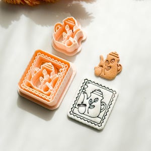 Teapot Clay Cutter Set – Cozy Teapot and Cup with Optional Scalloped Frame for Earrings or Charms