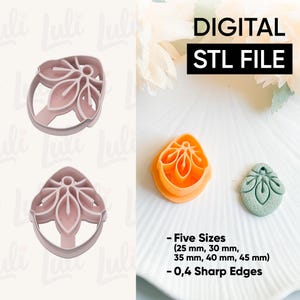 Boho Flower Bud Trio Cutter: File STL per orecchini in pasta polimerica (download digitale, 25-45 mm)