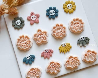 Halloween Skull Flower Clay Earring Cutter Set  Spooky Floral Jewelry Tools