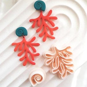 Conjunto de cortadores de brincos de recife de coral Ocean Branch e cortador de argila de polímero de concha espiral Duo
