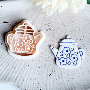 Teapot Polymer Clay Cutter with Floral Imprint – Cute Earring or Charm Shape - Clay earring Cutter