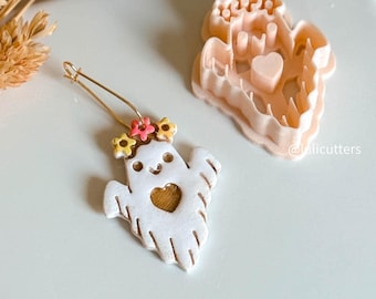 Floral Ghost Cutter: Polymer Clay Mold, Halloween Jewelry (40mm Design 00913