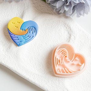 Ocean Wave Heart Polymer Clay Cutter – Dreamy Beach Design - Summer Clay Earring Cutter 00477
