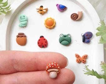 Spring Clay Cutter Set: 12mm Bee, Flower, Mushroom - Polymer Clay Earring Tools
