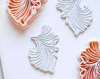 Fan Leaf Polymer Clay Cutter  Embossed Botanical Earring Shape