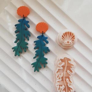 Seaweed & Shell Polymer Clay Cutter Set  Ocean Dangle Earring Cutters with Imprint Details