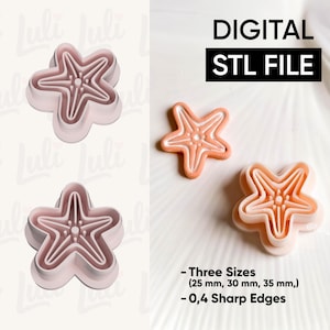 Taglierina per orecchini in argilla a forma di stella marina: 3 misure, bordo affilato (file digitale STL)