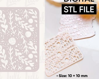 Botanical Stencil: Leafy Texture for Polymer Clay Earrings (STL Digital File)