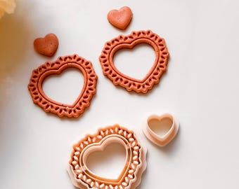 Lace Heart Polymer Clay Cutter Set  Romantic Jewelry and Crafts