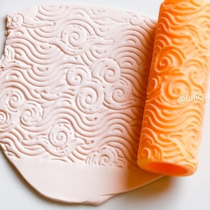 Swirling Waves Texture Roller: Deep Engraved Polymer Clay Tool (8cm)