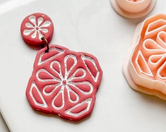 Tile Looking Geometric Flower Clay Cutter Set   Polymer Clay Jewelry Making Tools - Majolica Collection